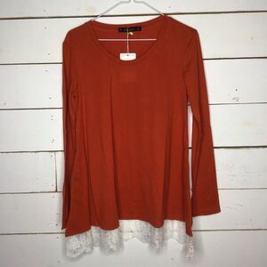 New Sanifer Blouse Long Top Lace Trim Sleeve